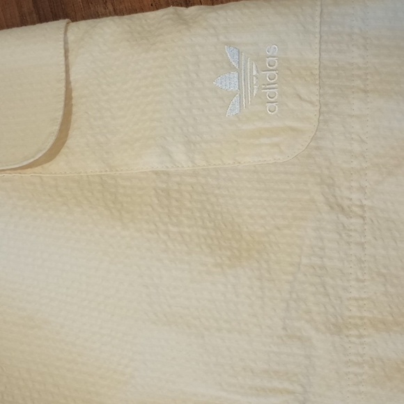 Adidas Cream Striped High Waisted A Line Mini Seersucker Skirt A33 - Picture 2 of 8
